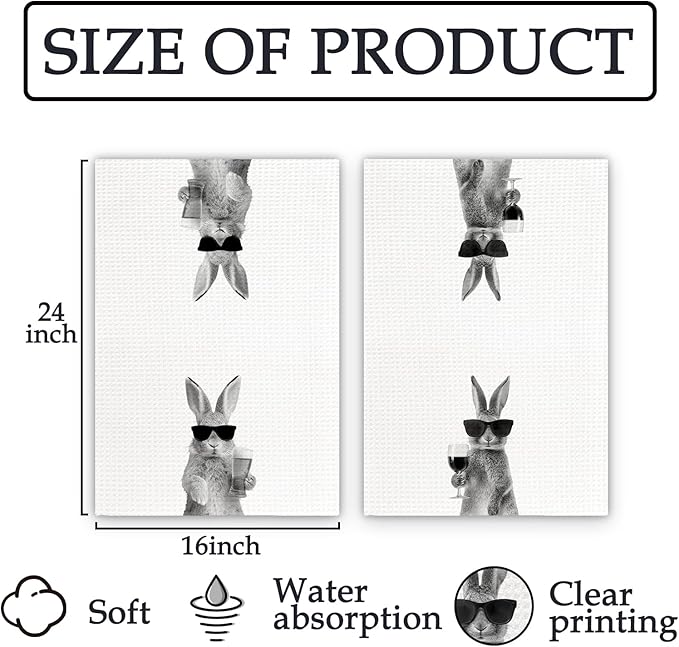 Bunny Gifts Wine Kitchen Towels Set of 2, Gifts for Bunny Rabbit Wine Lovers Decorative Hand Dish Towel for Kitchen Home Bar, Funny Rabbit Beer Lover Home Bar Cart Decor(16x24 Inch)