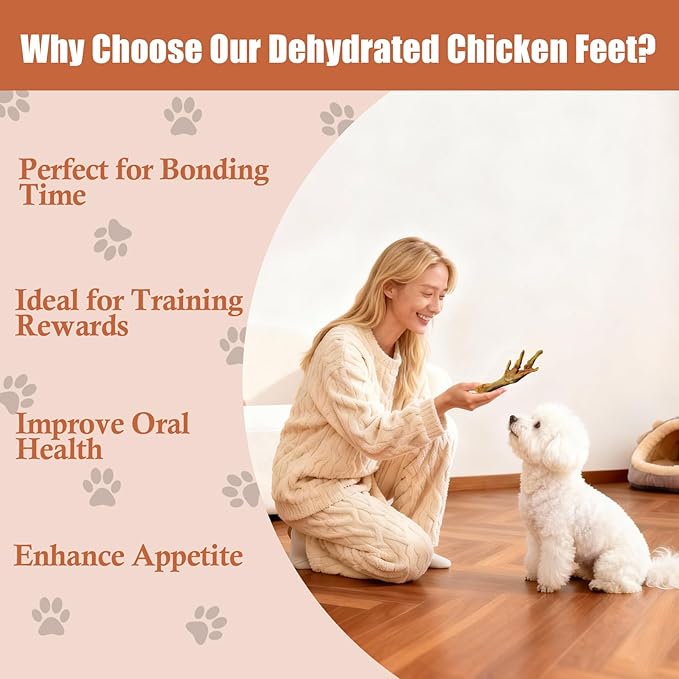 All Natural Dehydrated Chicken Feet Dog Snacks - No Additives, High Protein, Nail-Free Chews