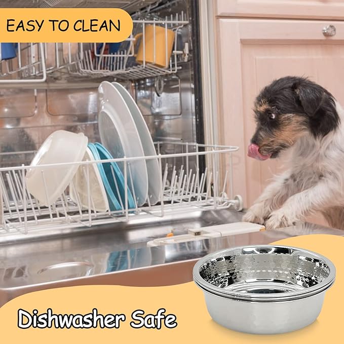 Fhiny 3 Pack Hammered Stainless Steel Dog Bowls, 4 Cups/32 Oz Premium Metal Puppy Feeder Bowl Set for Raised Feeding Station Basic Kitten Food & Water Dishes for Small & Medium Pets Dishwasher Safe