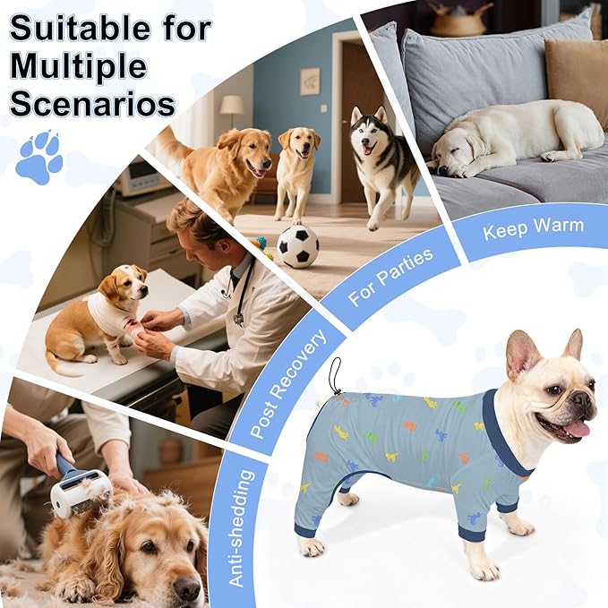 Bienbee Dog Pajamas, 4 Pack Dog Recovery Suit Shedding Suit Cute Soft Puppy Clothes Dogs Pjs Onesies Jammies Adjustable Breathable & Stretchy Clothes for Small Medium Large Dogs Girl Boy Puppy-L