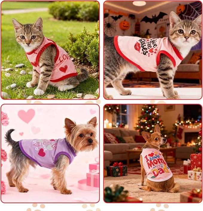 4 Pack Dog Shirts Summer Pet T Shirts Puppy Clothes Dog Clothing Breathable Cat Sleeveless Vest for Small Dogs Cats (Small, Love)