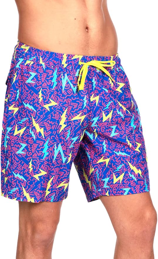 Tipsy Elves Men's Stretch Swim Trunks 7 Inch Inseam 4-Way Stretch with Mesh Liner - Quick-Dry Funny Swimwear Bathing Suit