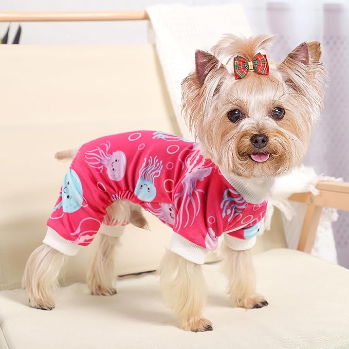 Dog Clothes Pajamas for Small Dogs Girl Boy, Lightweight Pet Pajamas, Fleece Dog Jumpsuit, Spring Jammies, Pjs, Onesie Apparel, Small, Red