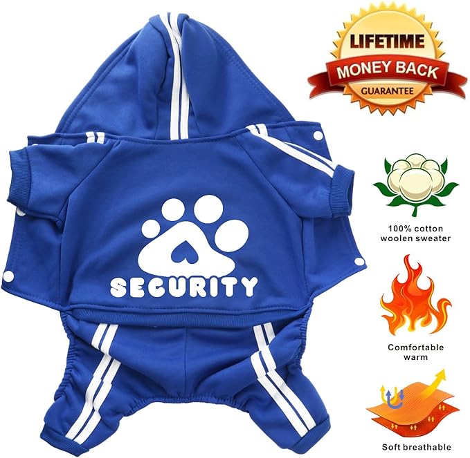 Dog Hoodie Security Clothes 4 Legs Jumpsuit Sweatshirt Hoodies Soft & Warm Dog Outfit Pullover Dog Winter Clothes Sweater for Small Medium Large Dogs Cats (Blue, XX-Large)