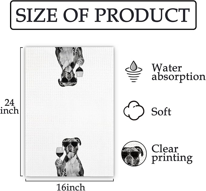 Boxer Dog Gifts Wine Kitchen Towels, Gifts for Boxer Dog Wine Lovers Decorative Hand Dish Tea Towel for Kitchen Home Bar, Funny BoxerDog Owners Home Bar Decor(16x24In)