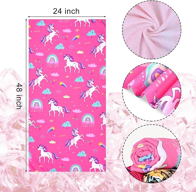LIVILAN Pink Unicorn Rainbow Beach Towel, Perfect for Kids, Girls, Women, Soft Microfiber Bath, Pool, Swimming Towel, Thin, Quick Dry, Sand Free, Small 24"x 48", Cute Unicorn Gifts