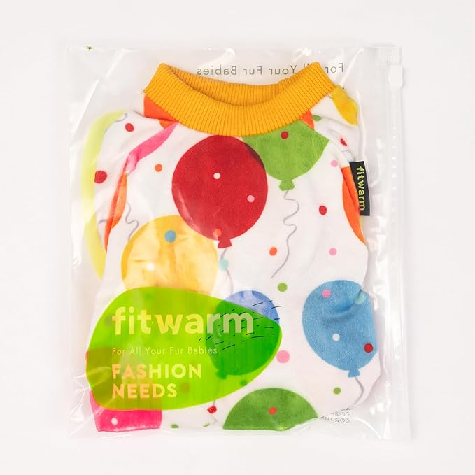 Fitwarm Balloon Dog Fleece Pajamas, Birthday Outfit for Small Dogs Boy Girl, Cozy Pet Onesie with Feet, White, Yellow, Red, Blue, Green, XXL
