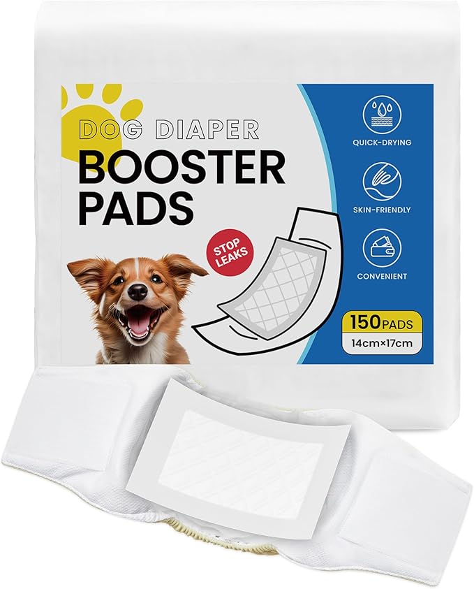 Disposable Dog Diaper Liners Booster Pads for Male & Female Dogs - 150ct | Diaper Inserts fit Most Washable Dog Wraps and Belly Bands,Regular