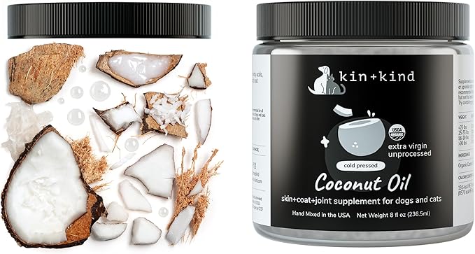 kin+kind Organic Coconut Oil for Dogs & Cats – Natural Pet Supplement for Healthy Skin, Coat & Paws – Cold Pressed Extra Virgin Coconut Oil – Dog Nose Balm for Itchy Skin & Dry Noses – 16 fl oz Large