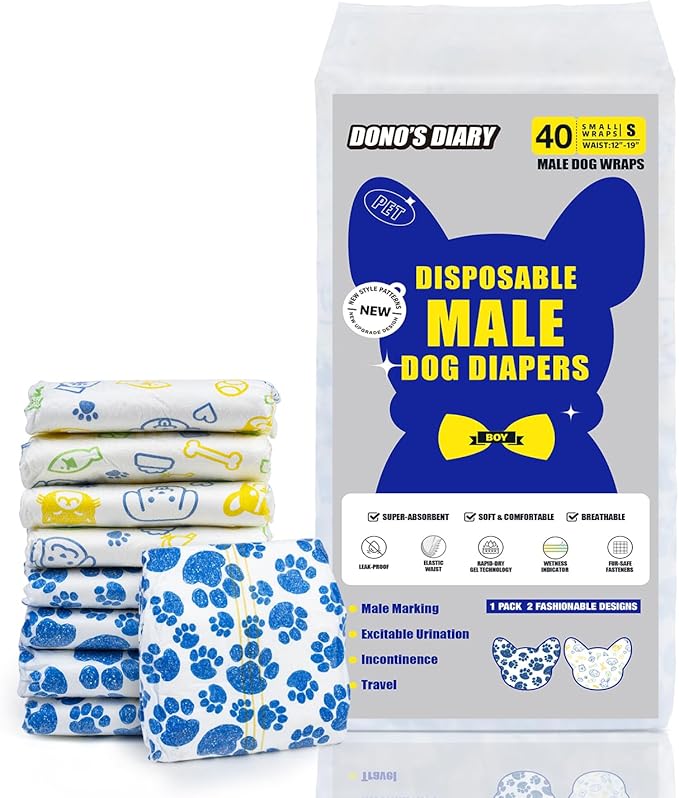 Dono Dog Diapers Male Disposable Male Dog Wraps 20ct Doggie Diapers Wetness Indicator Leak-Proof Dog Belly Wraps, Rapid-Dry Gel Technology Puppy Diapers for Excitable Urination Incontinence, Small