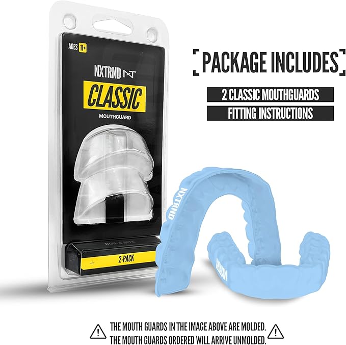 2 Pack Nxtrnd Classic Mouthguard, Custom Fit Sports Mouthpiece for Football, Boxing, MMA, Basketball, Hockey, Lacrosse, Youth & Adult (Columbia Blue)