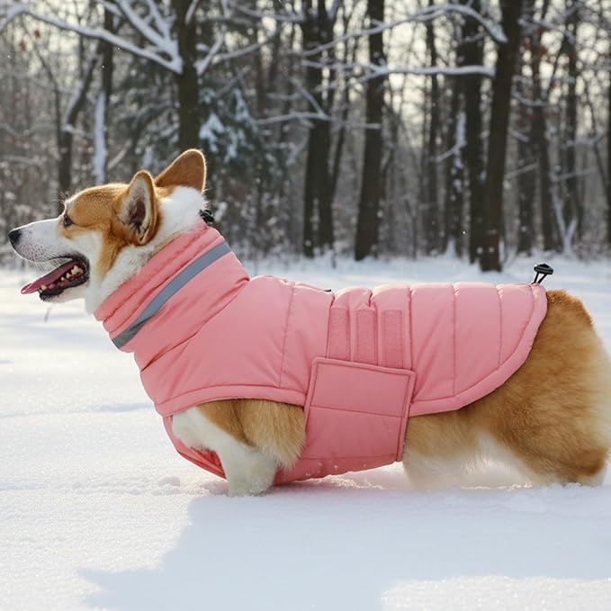 Mklhgty Waterproof Dog Coat for Medium Dogs, Warm Dog Winter Jacket, Reflective Windproof Turtleneck Dog Cold Weather Coats with Adjustable Hook & Loop - Pink02 - M