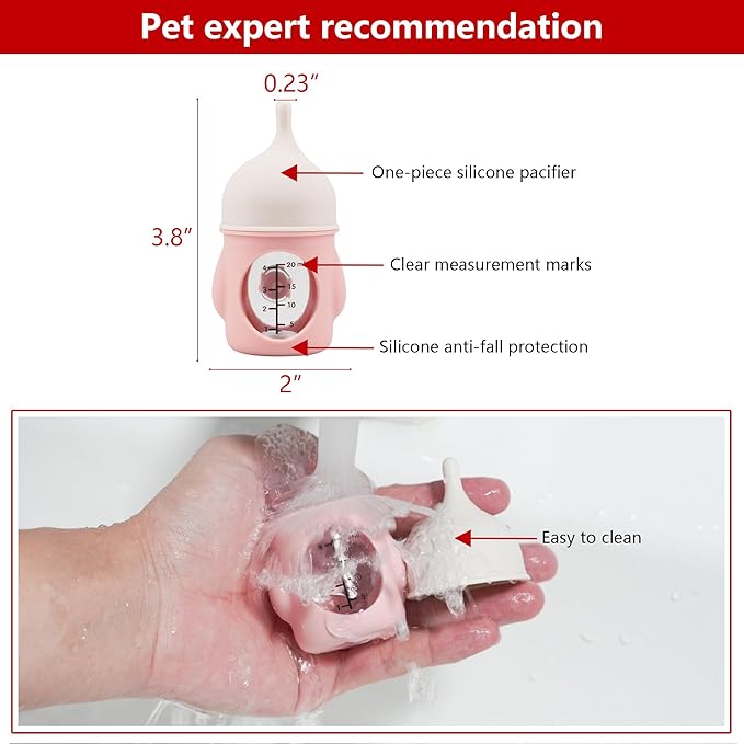 Puppy Bottles for Nursing,Kitten Bottles for Nursing,Pet Feeding Bottle,(Pink- 20ml)