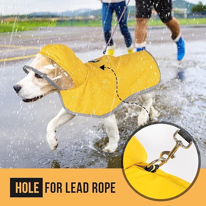 SlowTon Dog Raincoat, Adjustable Dog Rain Jacket Clear Hooded Double Layer, Waterproof Poncho with Reflective Strip Straps and Storage Pocket for Small Medium Large Dogs(XXL)