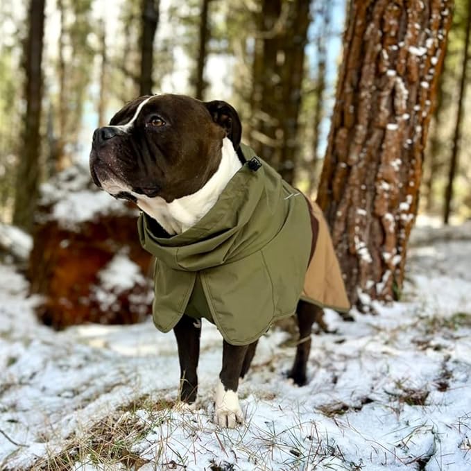 Spark Paws Dog Raincoat, Waterproof Windproof Rain Jacket, for Small Medium Large Extra Large Dogs, Reflective Breathable Full-Body Coverage Dry Suit - Green Brown Tan, 2XL
