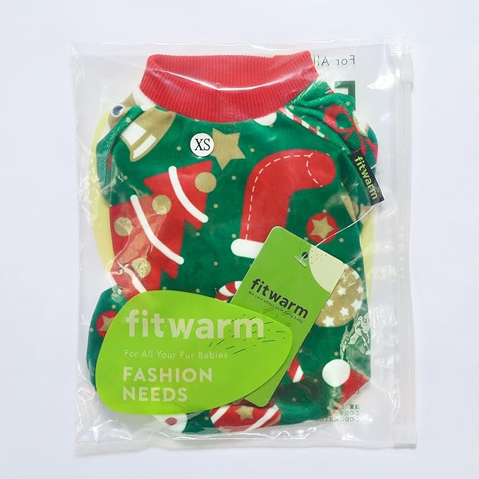Fitwarm Christmas Dog Pajamas, Dog Winter Clothes for Small Dogs Boy Girl, Lightweight Velvet Pet Jammies, Red, Green, Medium