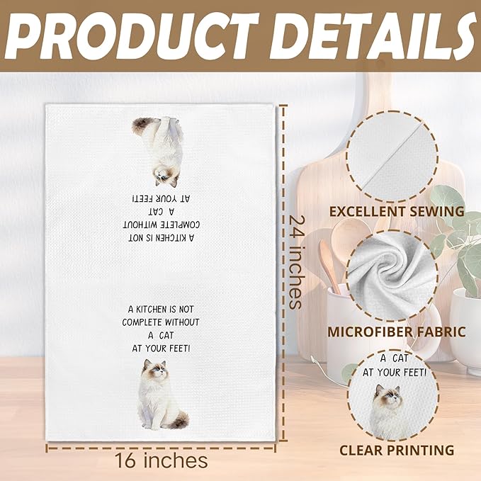 Gifts for Ragdoll Cat Lovers Kitchen Towels Set of 2, Ragdoll Cat Gifts Hand Towel, Every Meal You Make RagdollCat Decorative Tea Dish Towels for Kitchen, FunnyCat Kitchens Decor, 16x24in