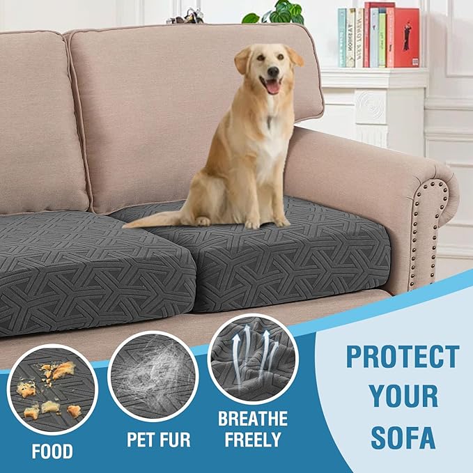 H.VERSAILTEX Jacquard Couch Cushion Covers High Stretch Sofa Covers for 3 Cushion Couch Furniture Protector Spandex Anti-Slip Soft Thickened Slipcovers Diamond Pattern(3 Seat Covers, Grey)