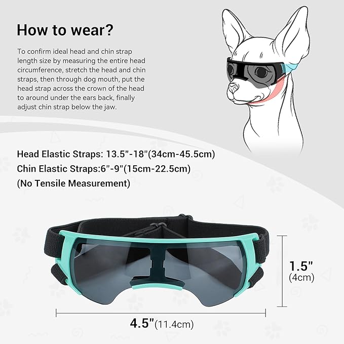 ENJOYING Dog Sunglasses Small Breed, Anti-UV Puppy Goggles for Small Dogs, Windproof Outdoor Dog Eye Protection for Driving Biking, Adjustable Head Straps, Cute Blue