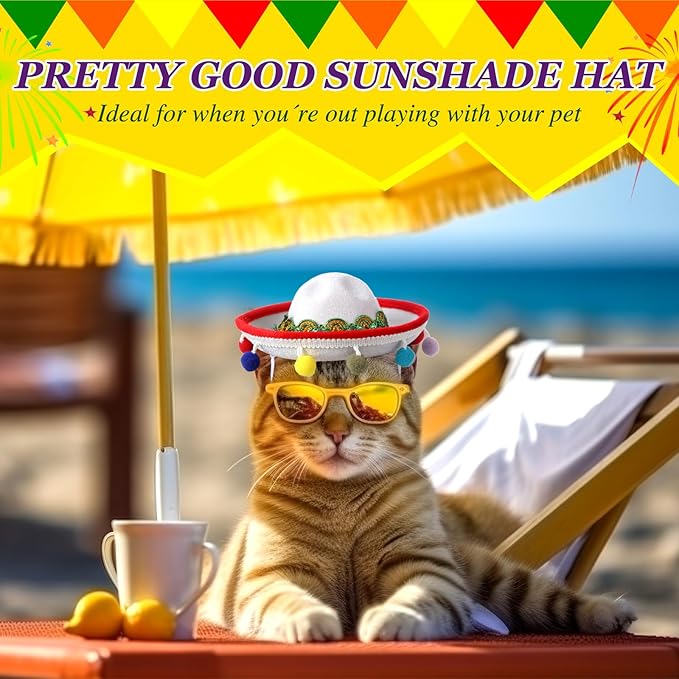9 Pcs Pet Sombrero Hats Cinco de Mayo Adjustable Mexican Fiesta Dog Cat Straw Hat with Pom Pom Tassel for Small Medium Pets Mexican Party Costume