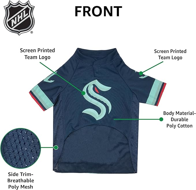 NHL Seattle Kraken Jersey for Dogs & Cats. - Size: XX-Large. Best PET Jersey for The New HOT Ice Hockey Team for Puppies, Large Dogs, Kittens & Large Cats