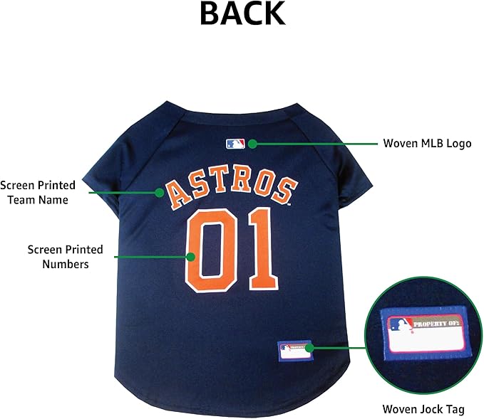 Official MLB Houston Astros Pet Jersey for Dogs & Cats, Size X-Large - Stylish Baseball Jersey for Your Furry Fan- Show Off Team Spirit with The Perfect Fan Apparel Gear for Pet, Dog & Cat