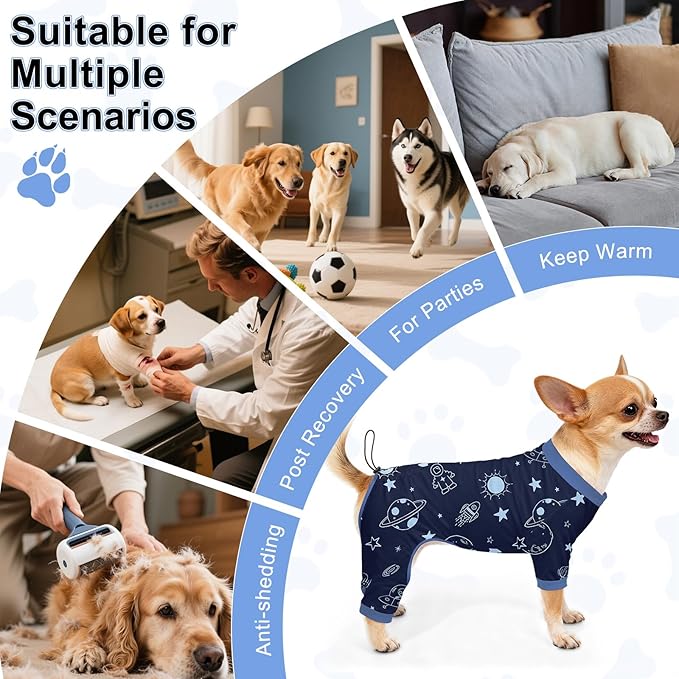 Bienbee Dog Pajamas, 4 Pack Dog Recovery Suit Shedding Suit Cute Soft Puppy Clothes Dogs Pjs Onesies Jammies Adjustable Breathable & Stretchy Clothes for Small Medium Large Dogs Girl Boy Puppy-XS