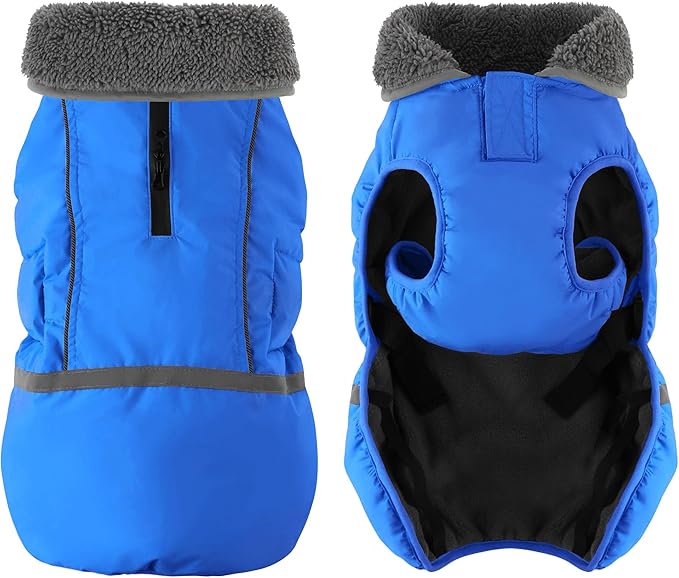 Dogcheer Warm Dog Coat, Waterproof Dog Jacket Christmas Puppy Winter Coat with Buckle, Reflective Adjustable Pet Snow Jacket Turtleneck Fleece Sweater for Small Medium Large Dogs - Blue, L