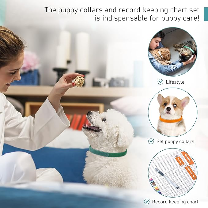 GAMUDA 20 Newborn Puppy Collars – Super Soft Double Velvet Whelping Puppy Collars - Adjustable Litter Collars for Puppies – Assorted Colors & Identification Collars (20 PCS - 6 Chart)