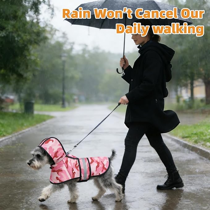 KOOLTAIL Dog Raincoat Hooded Slicker Poncho with Leash Hole, Dog Raincoat for Small Medium Dogs,Waterproof Plush Fleece Lining Pet Rain Jacket with Reflective Adjustable Strip Puppy Rainwear Camo M