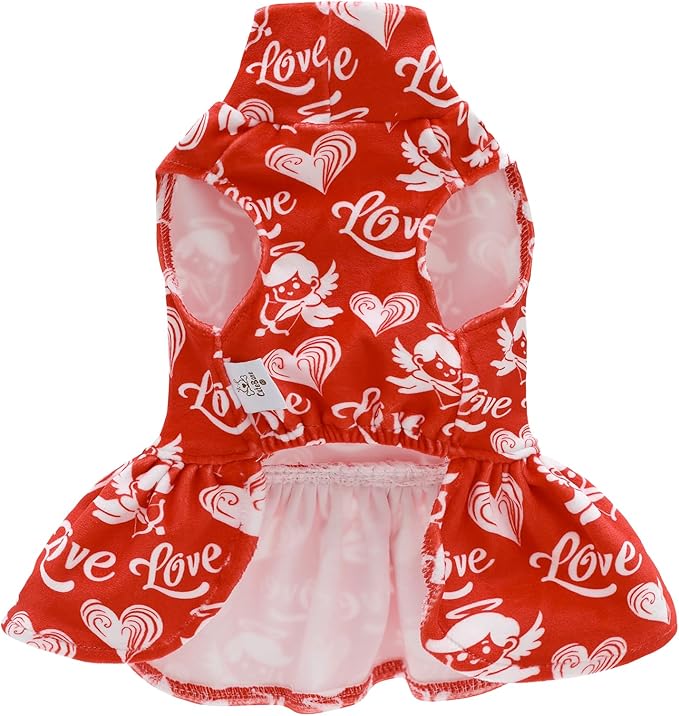 CuteBone Turtleneck Dog Velvet Dress Valentine's Day Puppy Skirt Costume Pet Clothes Cat Apparel with Bow Hair Rope for Small Dogs CVD19S