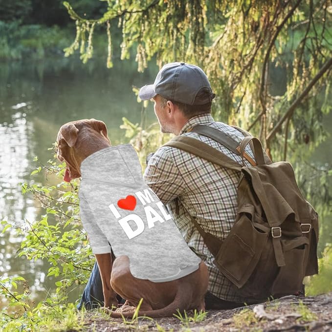 GreenJoy Dog Sweater Dog Hoodie Cold Weather Coat Hooded Sweatshirt for Puppies,Cats, Small Medium Large Dogs (Light Grey(I Love My Dad), Large)