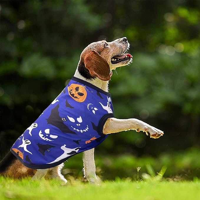 Halloween Dog Shirts for Medium Breed Sleeveless Tank Top Tee Clothes Vest Soft Breathable T-Shirts Pumpkin Bats Ghost Spider Owls Pink Blue Outfit Pack of 2