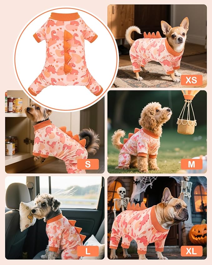 CuteBone Dinosaur Costume Dog Pajamas, Stretchy Spandex Crystal Velvet Sleepwear Coat for Small Dogs, Soft & Warm Pet Outfit Clothes for Cold Weather, Cozy Pullover Design COSP18M