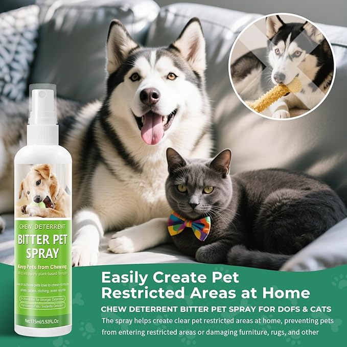 No Chew Spray for Dogs and Cats, Bitter Anti-Chew Dog Deterrent & Training Aid to Stop Chewing, Licking, Marking & Protects Furniture,Indoor & Outdoor Use –5.92 fl oz
