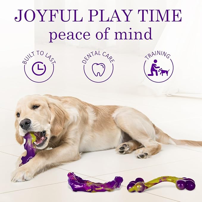 Tough Dog Toys for Aggressive Chewers 3 Pack, Indestructible Dog Toy for Large Dogs, Keeps Dogs Busy Bacon Flavored Nylon Bone for 15-60lbs Medium/Large Breeds, Interactive Dog Toys