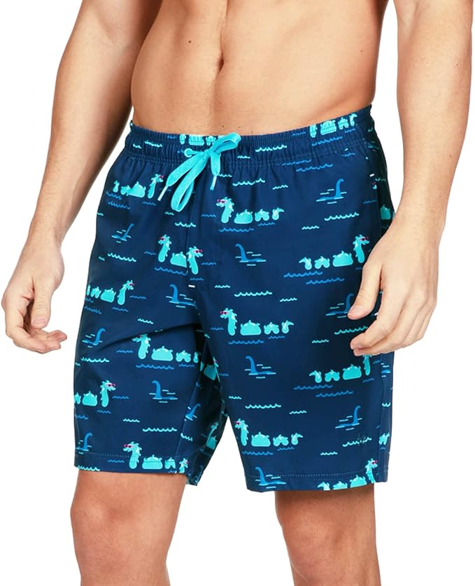 Tipsy Elves Men's Stretch Swim Trunks 7 Inch Inseam 4-Way Stretch with Mesh Liner - Quick-Dry Funny Swimwear Bathing Suit