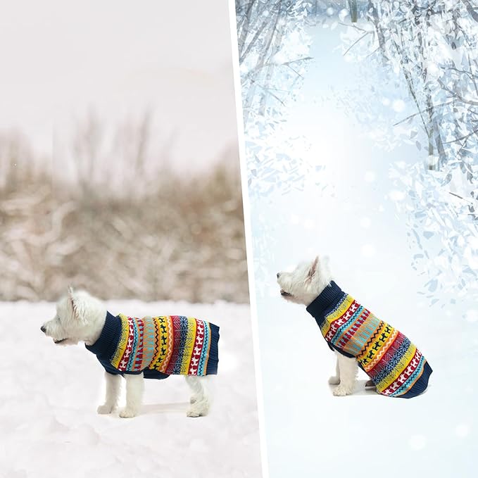 Mihachi Dog Sweater - Winter Coat Apparel Clothes with Colorful Stripes for Cold Weather