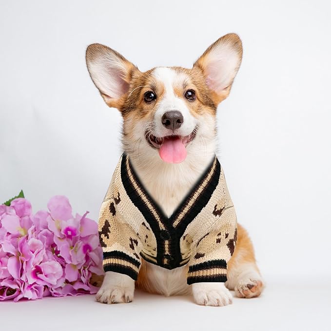Small Dog Sweaters Cute Bear Knitted Dog Cardigans Clothes for Small Medium Dogs Soft Pet Puppy Cat Knitting Outfits Fall Winter Warm Boy Girl Dogs Knitwear Coat Apparel(Beige, Large)