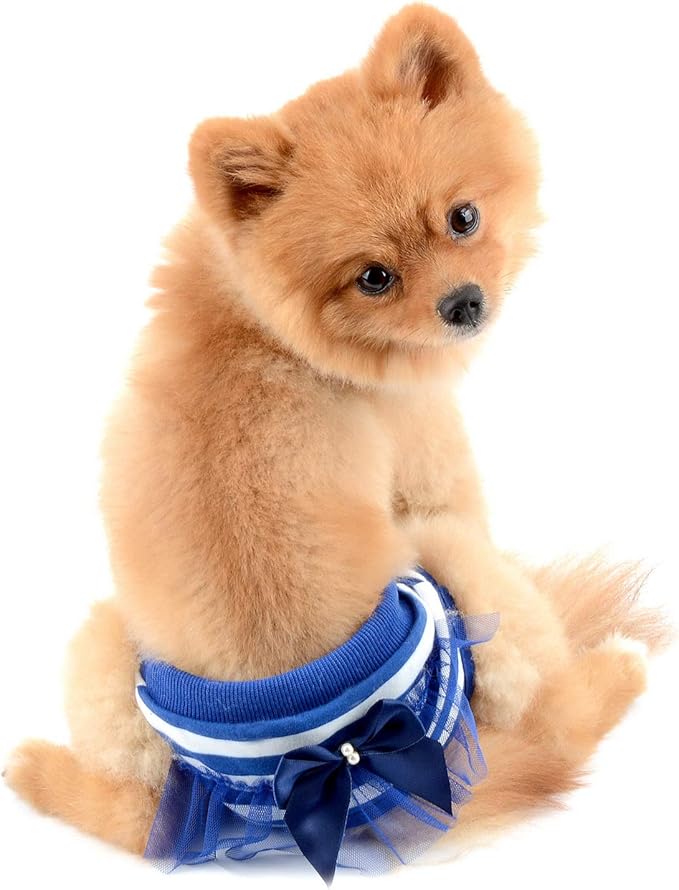 SELMAI Adorable Dog Physiological Shorts Diaper for Dogs Female in Heat Reusable Washable Doggy Kitten Underwear Pants for Small Medium Puppy Cat Girl Doggie Menstrual Nappies All Seasons Blue M