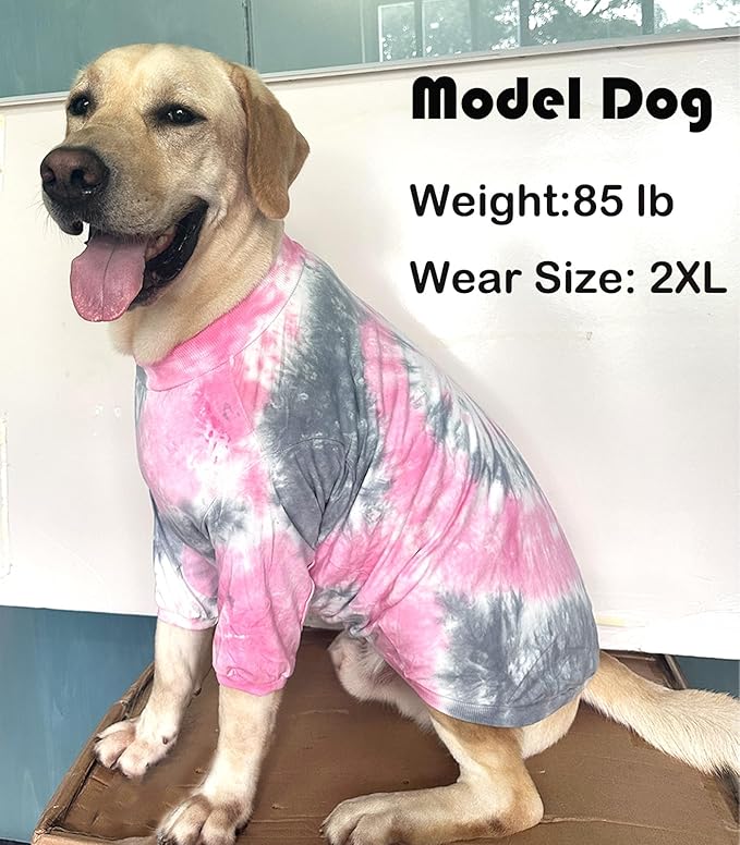 Dog Cotton Pink Tie Dye T-Shirts Soft and Stretchy Breathable Pet Shirt Pajamas Pets Clothes for Large Dogs,Large Pink Tiedye