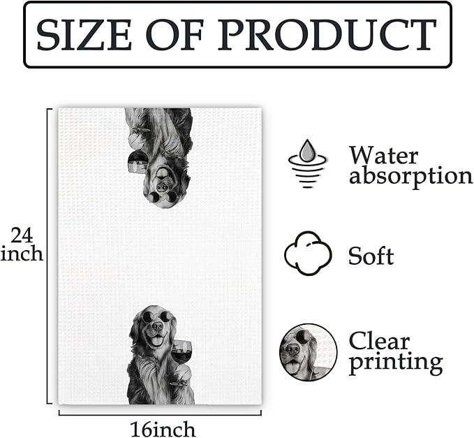 Golden Retriever Gifts Wine Kitchen Towels, Gifts for Golden Retriever Dog Wine Lovers Decorative Hand Dish Towel for Kitchen Home Bar, Funny GoldenRetriever Dog Owners Home Bar Decor(16x24In)