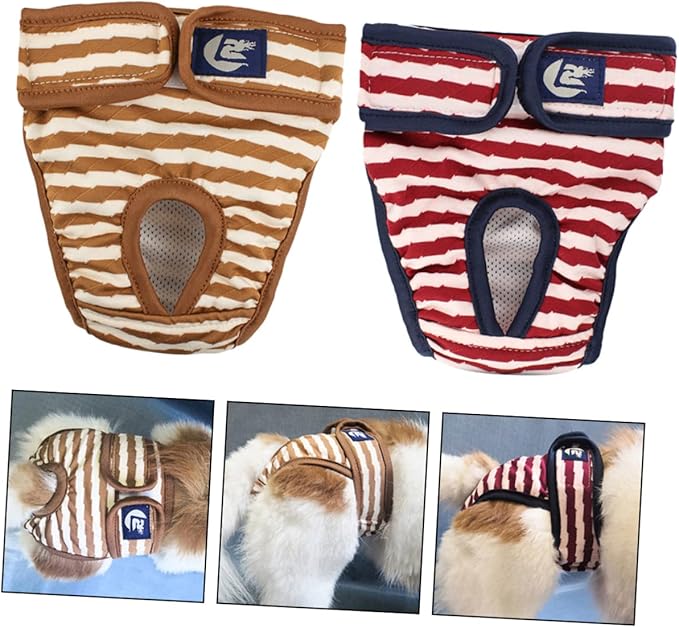 SUPVOX 2pcs Ultra-Absorbent Female Dog Diapers Physiological Pants for Dogs Heat Washable Pet Underwear Stripes Leak Design