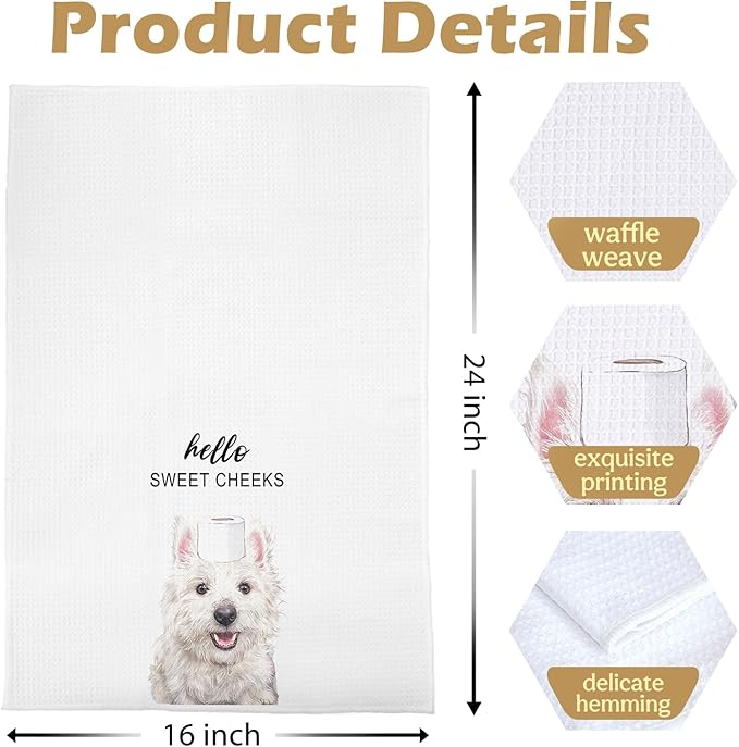 Funny Westie Bathroom Decor - Westie Gifts Waffle Decorative Hand Towels, Hello Sweet Cheeks Bathroom Decor, 16x24 Inches