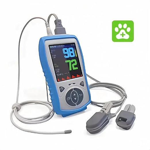 Vet Handheld Monitor with 2.8" LCD, Pet Vital Signs Monitor for SpO2 / Heart Rate/TEMP, Rechargeable Battery - Veterinary Use for Dogs, Cats, Horses etc.