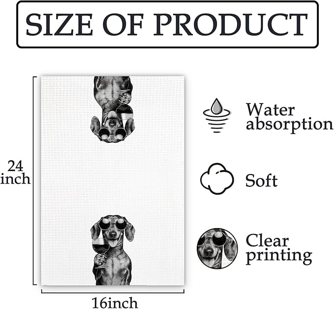 Dachshund Gifts Wine Dog Kitchen Towels, Gifts for Dachshund Wine Lovers Decorative Hand Dish Towel for Kitchen Home Bar, Funny DachshundDog WineLover Home Bar Kitchens Decor(16x24 Inch)