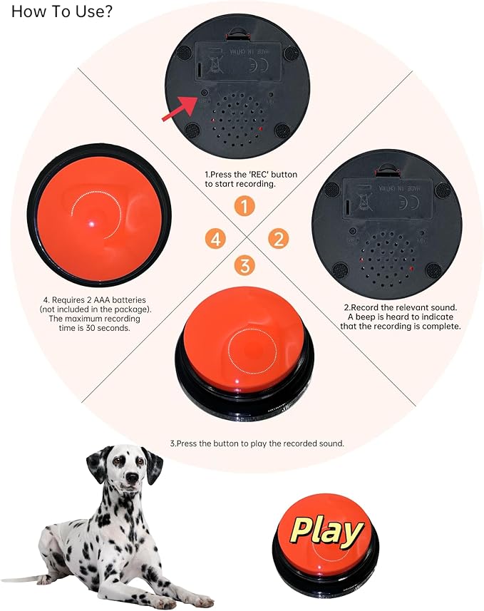 Dog Talk Buttons Voice Recording Button for Communication and Pet Training 30-Second Record & Playback Talking Button for Study, Office, Family, and Kids (Orange Green Purple Yellow, multicolor)
