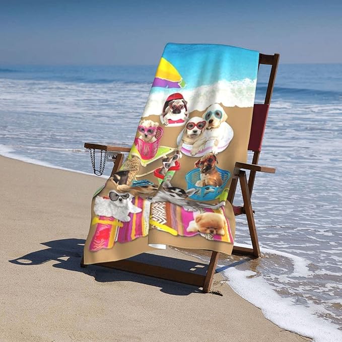Cute Dog Beach Towel for Women/Adults, Personalized Microfiber Beach Towels Bulk, Quick Dry Beach Towel for Pool, Lightweight Bath Towels Oversized Clearance 30"x 60"