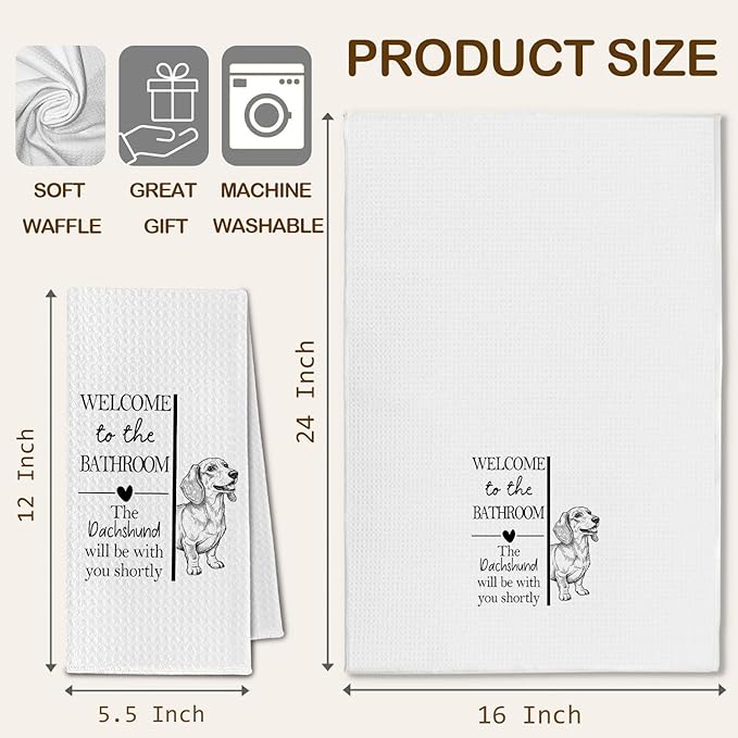 Dachshund Gifts Bathroom Hand Towels, Weenie Dog Owner Lovers Gifts for Women, Funny Dachshund Dog Decorative Hand Towel for Bathroom Kitchen Decor, 16x24 Inch