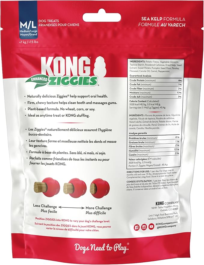 KONG Classic Toy & Enhanced Ziggies Treats Combo Pack - Durable Chew Toy for Dogs - with Enhanced Ziggies Treats - Dog Accessories for Fun & Health - for Large Dogs